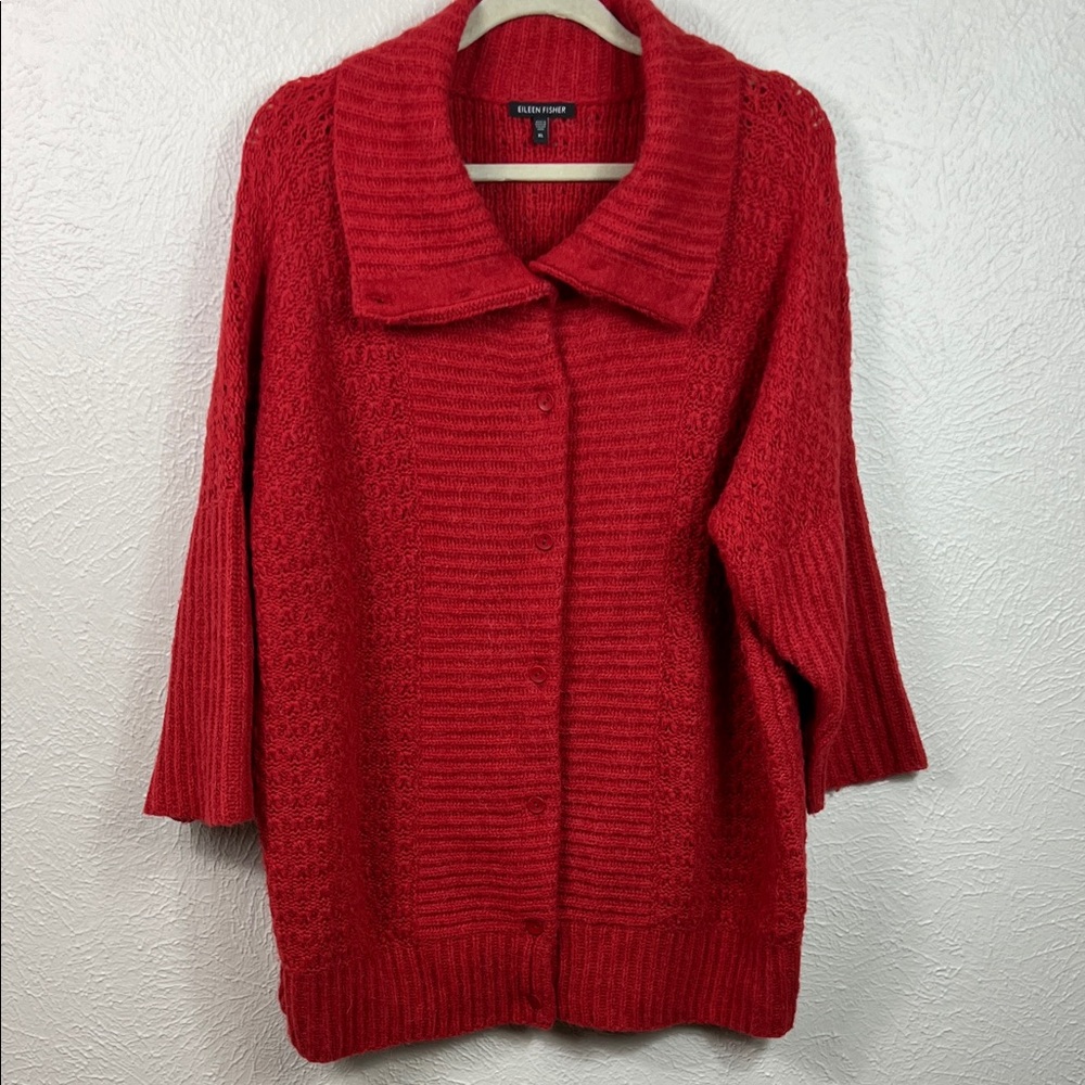 Eileen Fisher Alpaca Merino Wool Blend Button Front Rust Cardigan Sweater XL